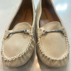 Lucky Brand Abeeku Tan Canvas driving Moccasins-Size 11M women's metal Accent